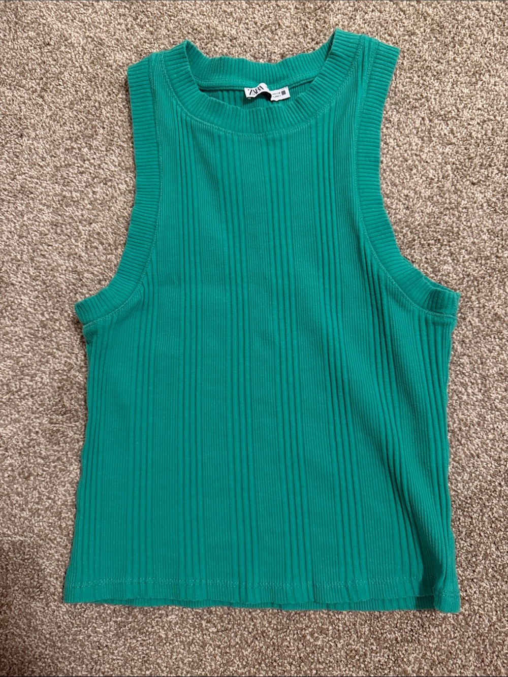 Zara Teal Ribbed Crewneck Tank Top